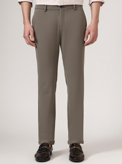 Beige Checked Venice Fit Casual Trouser | JadeBlue
