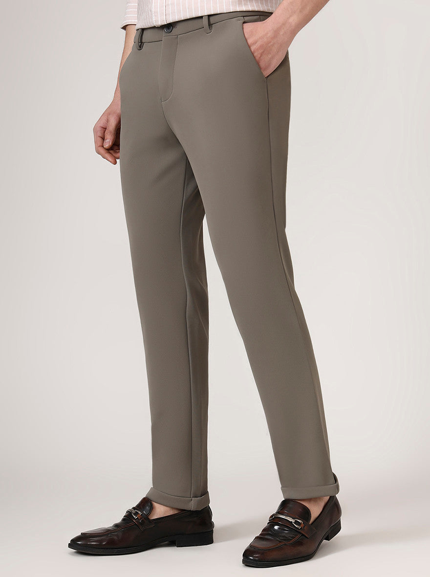 Beige Checked Venice Fit Casual Trouser | JadeBlue