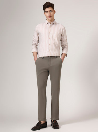 Beige Checked Venice Fit Casual Trouser | JadeBlue