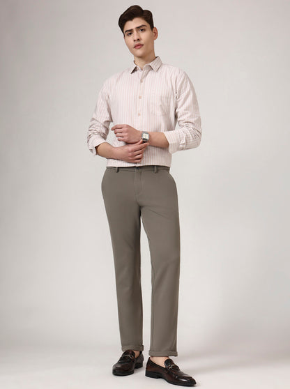 Beige Checked Venice Fit Casual Trouser | JadeBlue
