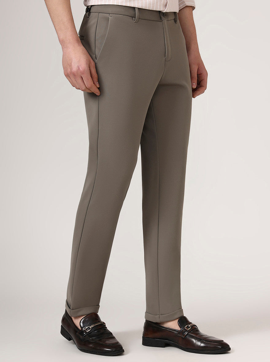 Beige Checked Venice Fit Casual Trouser | JadeBlue