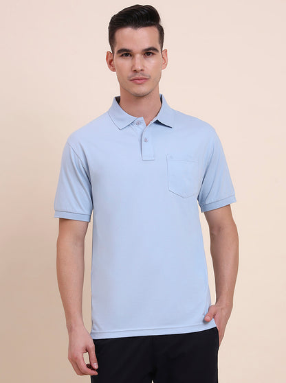 Sky Blue Solid Regular Fit Polo T-Shirt | Greenfibre