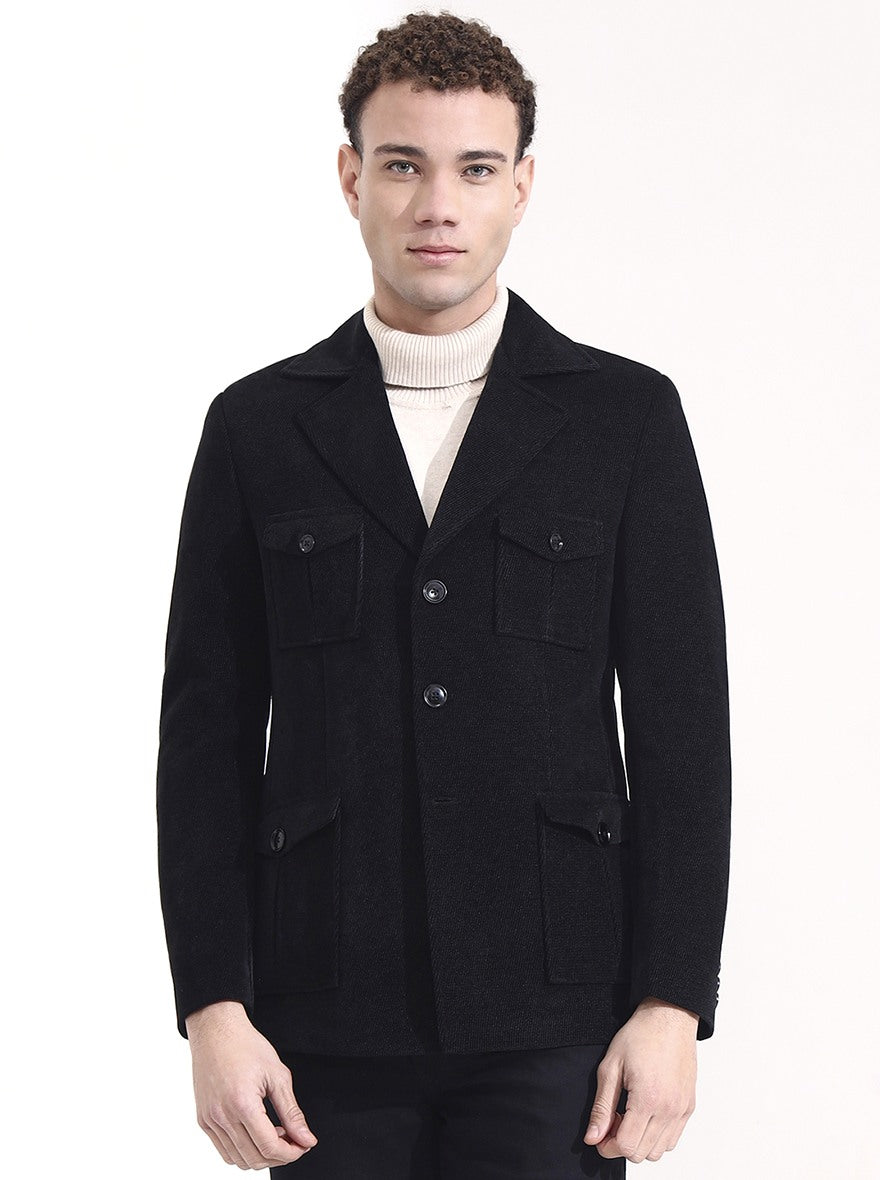 Black Solid Regular Fit Blazer | Wyre