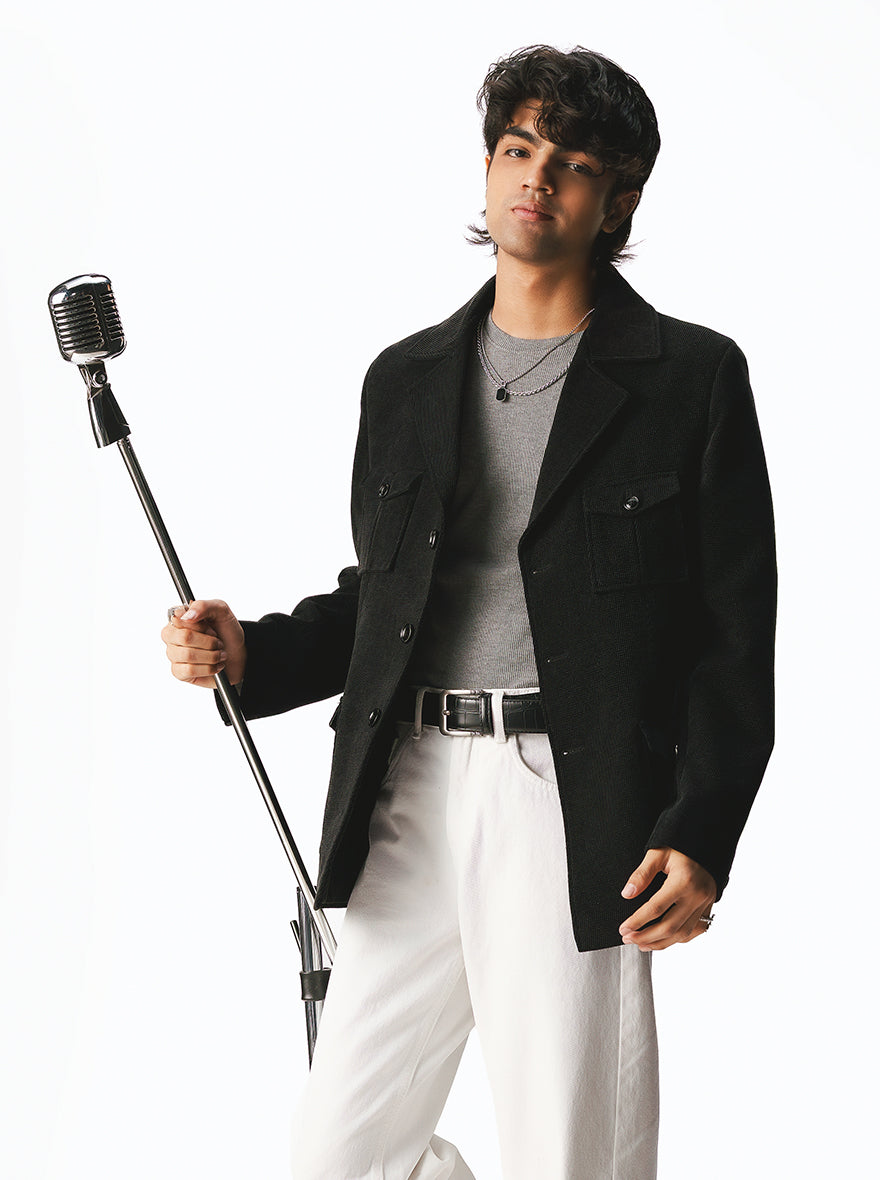 Black Solid Regular Fit Blazer | Wyre