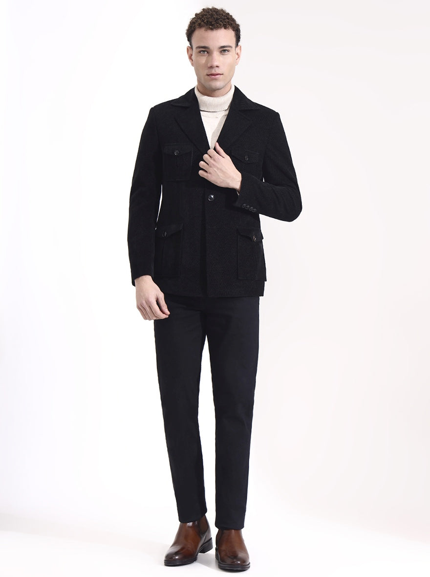 Black Solid Regular Fit Blazer | Wyre