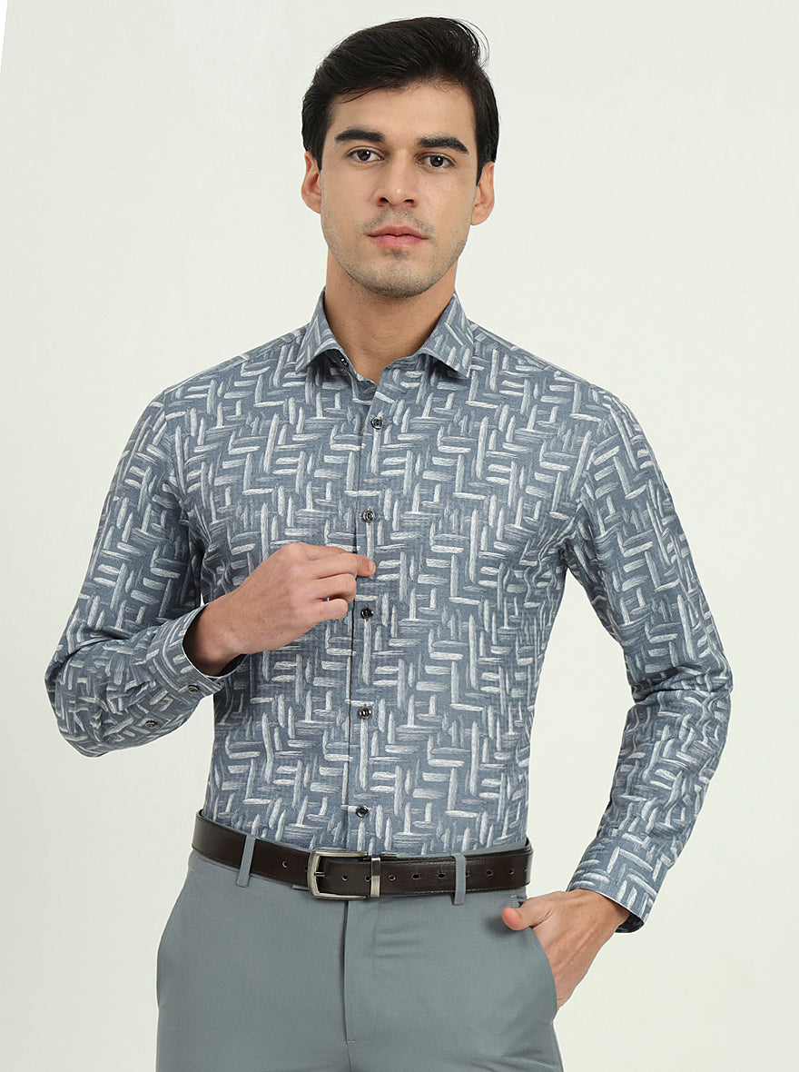 Grenish Blue Solid Slim Fit Party Wear Shirt | Greenfibre