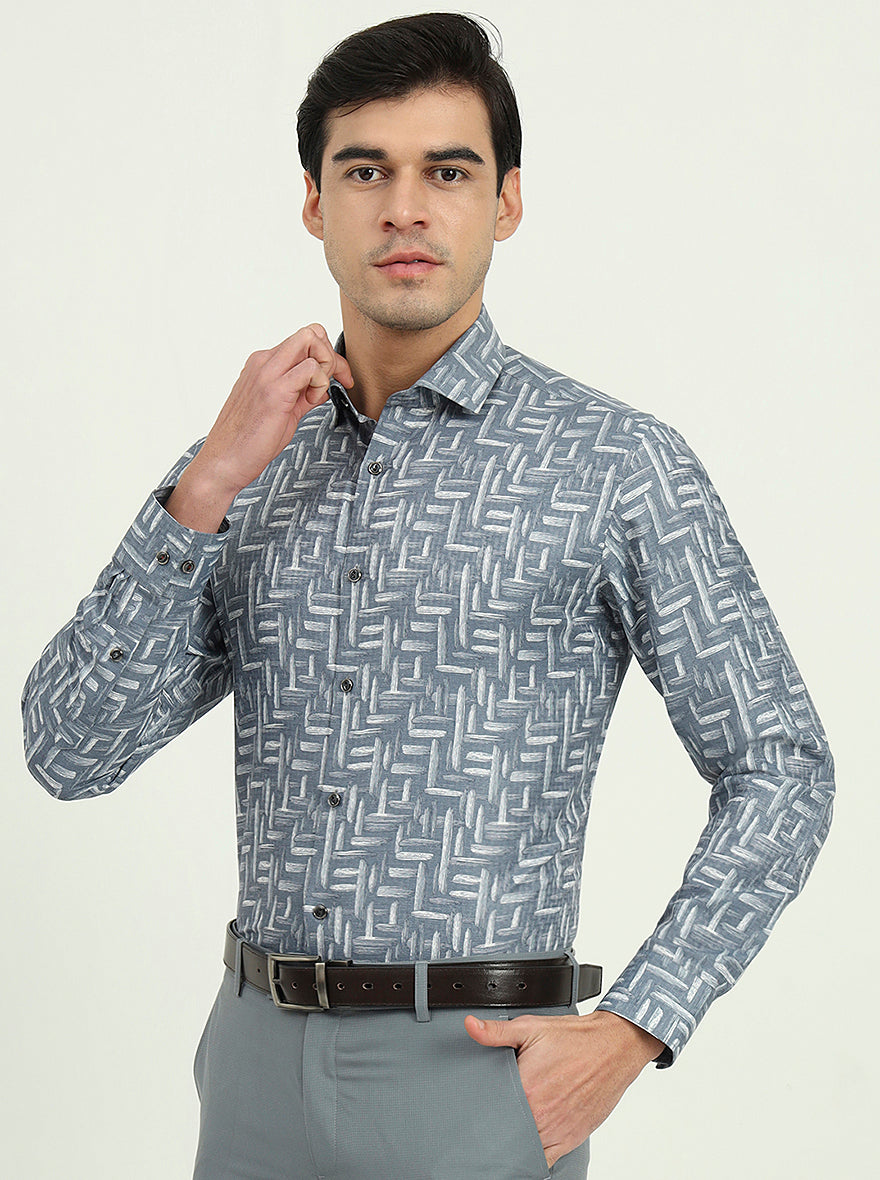 Grenish Blue Solid Slim Fit Party Wear Shirt | Greenfibre