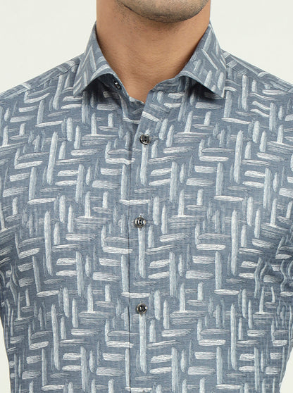 Grenish Blue Solid Slim Fit Party Wear Shirt | Greenfibre