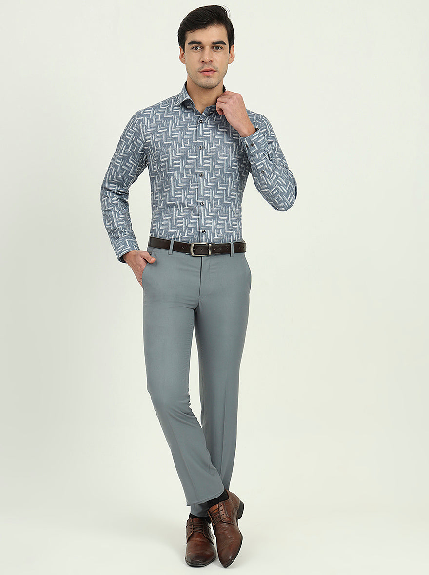 Grenish Blue Solid Slim Fit Party Wear Shirt | Greenfibre