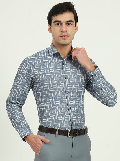 Grenish Blue Solid Slim Fit Party Wear Shirt | Greenfibre