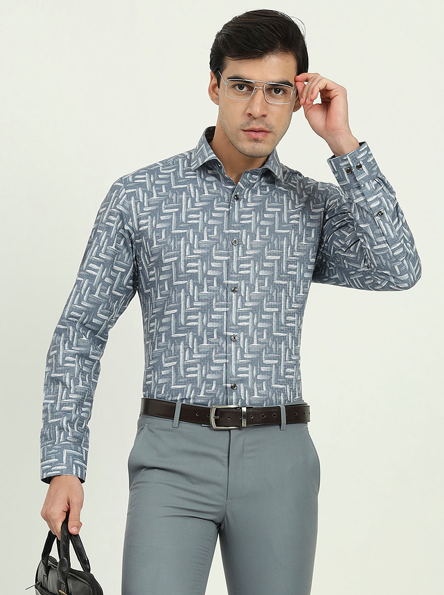 Grenish Blue Solid Slim Fit Party Wear Shirt | Greenfibre