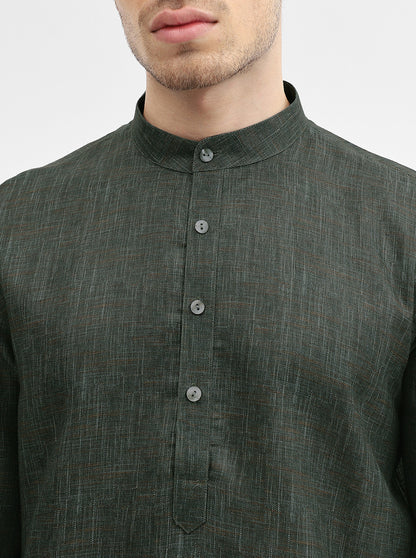 Green Solid Modi Kurta | JadeBlue