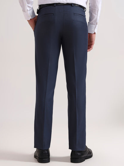 Blue Solid Slim Fit Formal Trouser | Greenfibre