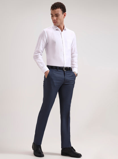 Blue Solid Slim Fit Formal Trouser | Greenfibre