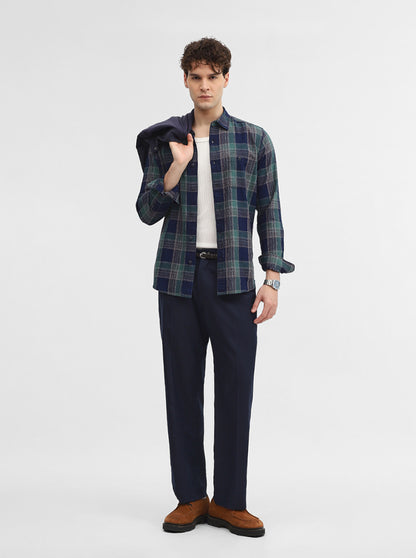 Green & Blue Checked Slim Fit Casual Shirt | JadeBlue
