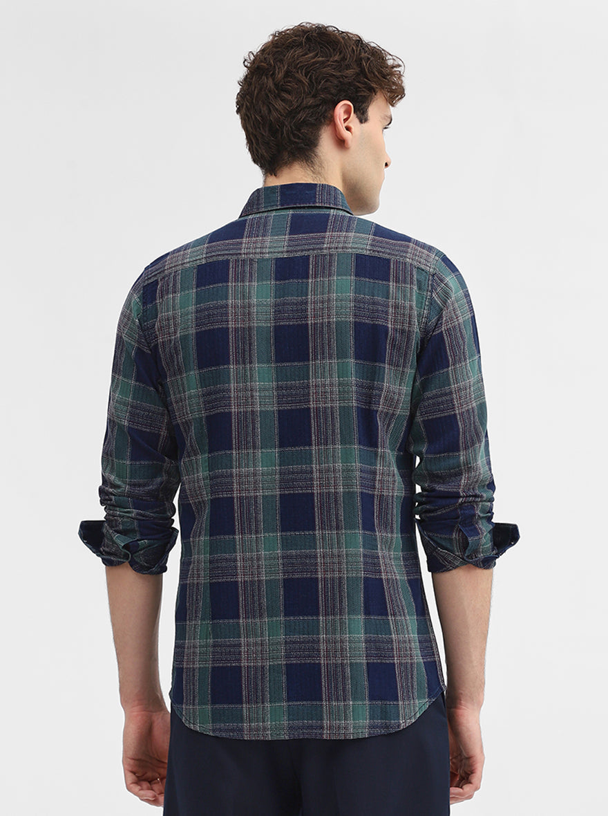 Green & Blue Checked Slim Fit Casual Shirt | JadeBlue