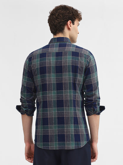 Green & Blue Checked Slim Fit Casual Shirt | JadeBlue