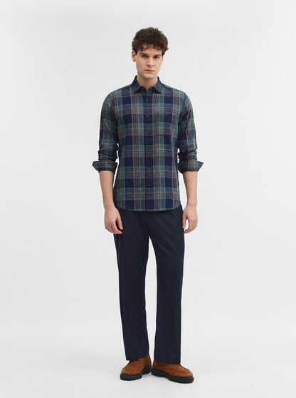 Green & Blue Checked Slim Fit Casual Shirt | JadeBlue