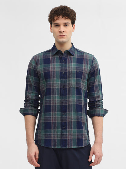 Green & Blue Checked Slim Fit Casual Shirt | JadeBlue