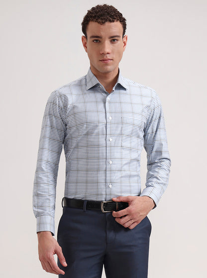 Blue Checked Slim Fit Formal Shirt | Metal