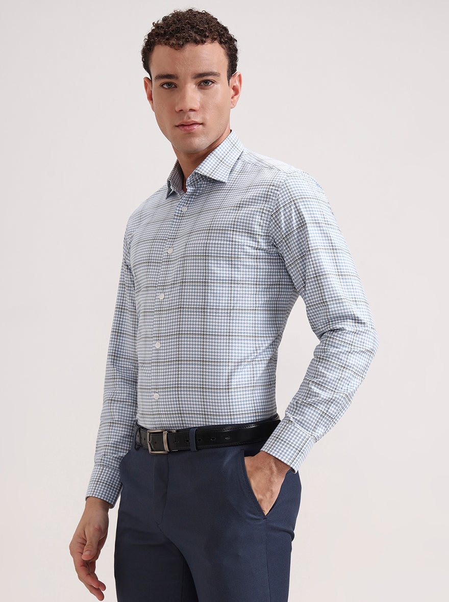Blue Checked Slim Fit Formal Shirt | Metal