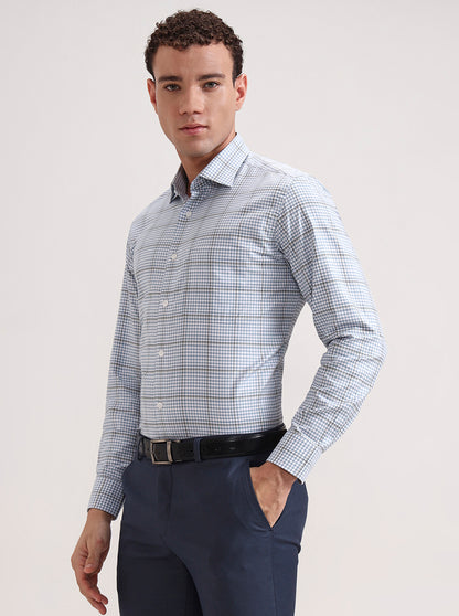 Blue Checked Slim Fit Formal Shirt | Metal