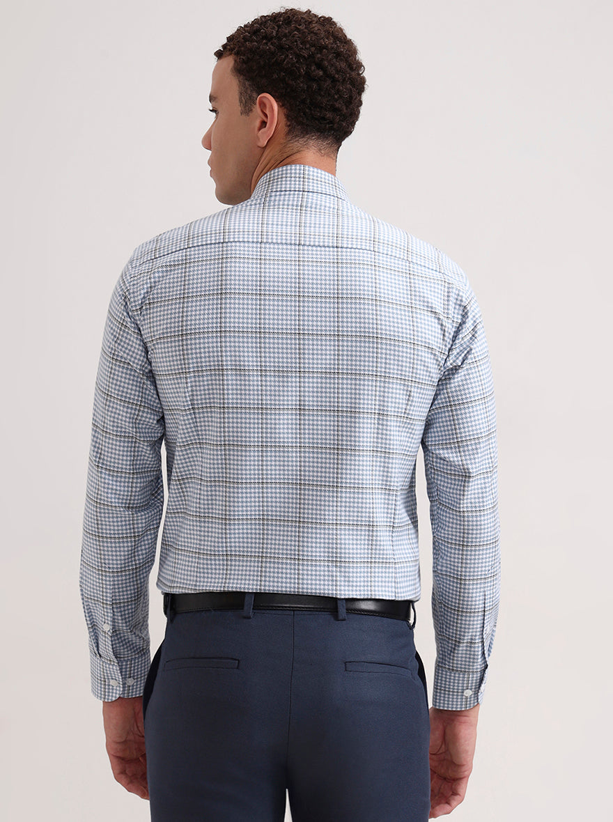 Blue Checked Slim Fit Formal Shirt | Metal