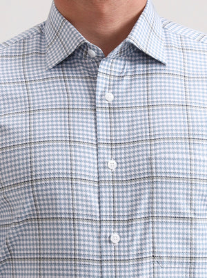 Blue Checked Slim Fit Formal Shirt | Metal