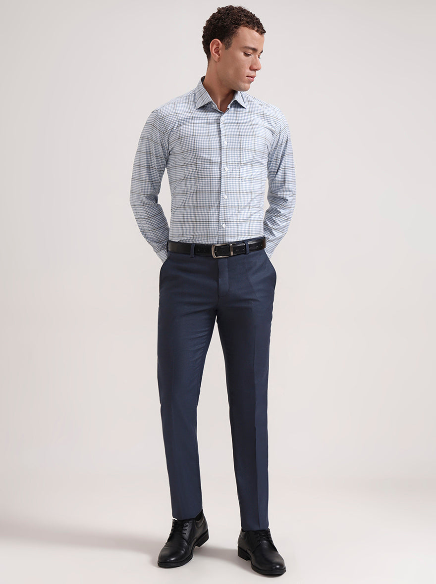 Blue Checked Slim Fit Formal Shirt | Metal