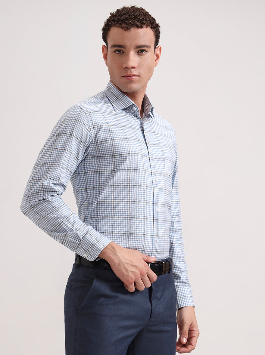 Blue Checked Slim Fit Formal Shirt | Metal