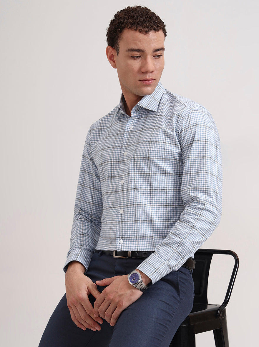 Blue Checked Slim Fit Formal Shirt | Metal