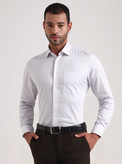White & Grey Printed Regular Fit Formal Shirt | JadeBlue