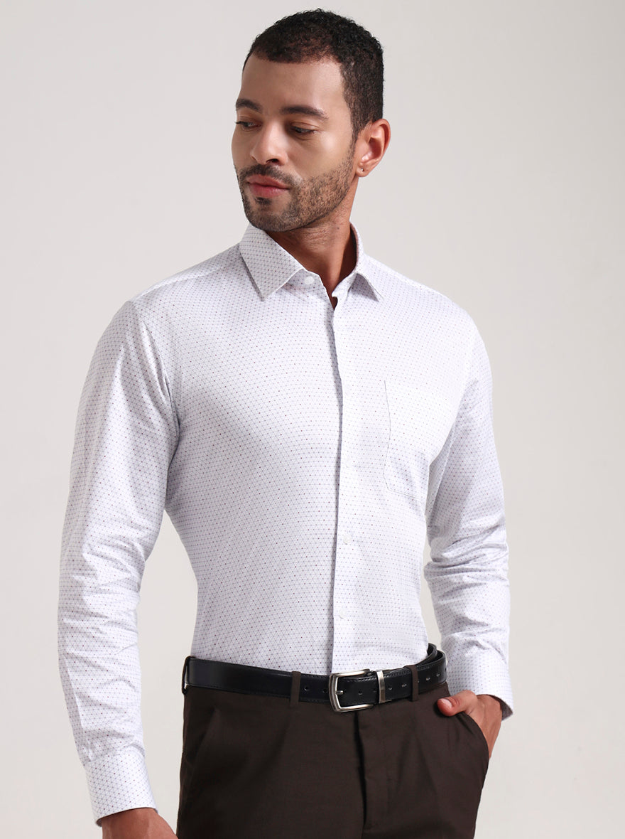 White & Grey Printed Regular Fit Formal Shirt | JadeBlue