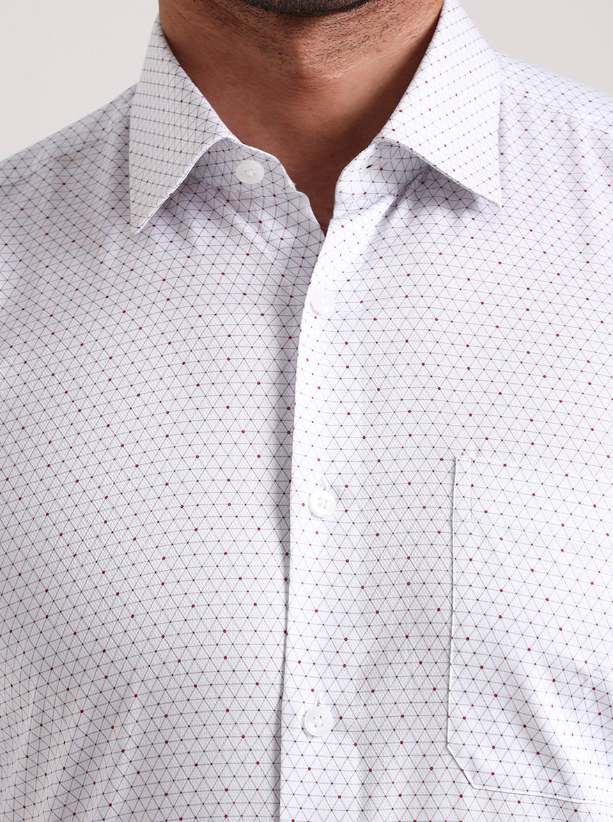 White & Grey Printed Regular Fit Formal Shirt | JadeBlue