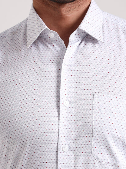 White & Grey Printed Regular Fit Formal Shirt | JadeBlue