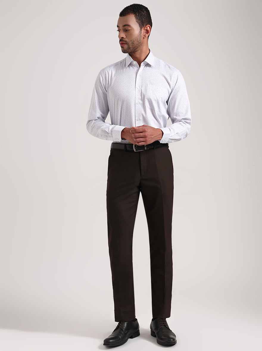 White & Grey Printed Regular Fit Formal Shirt | JadeBlue
