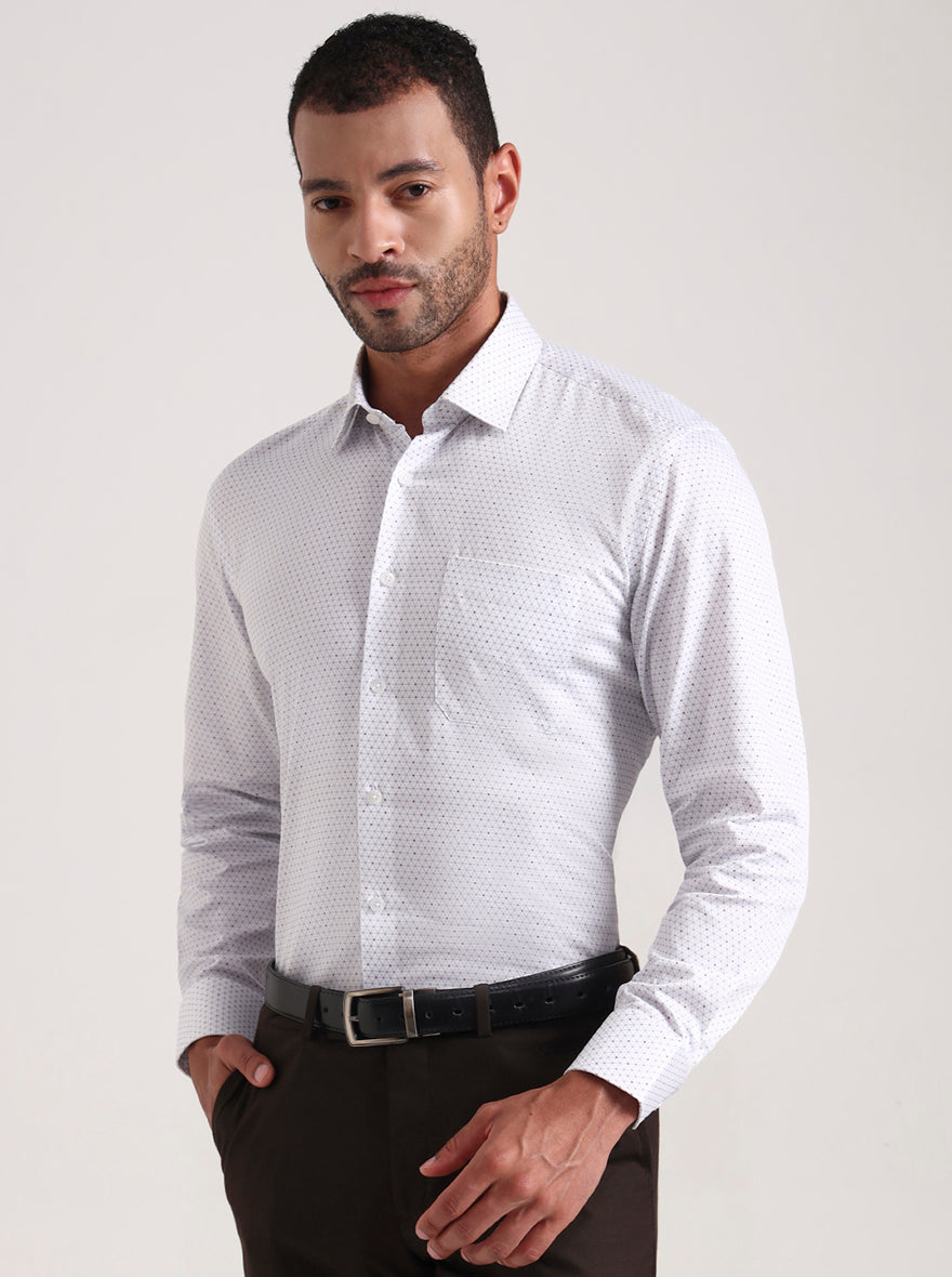 White & Grey Printed Regular Fit Formal Shirt | JadeBlue