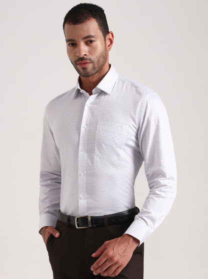 White & Grey Printed Regular Fit Formal Shirt | JadeBlue