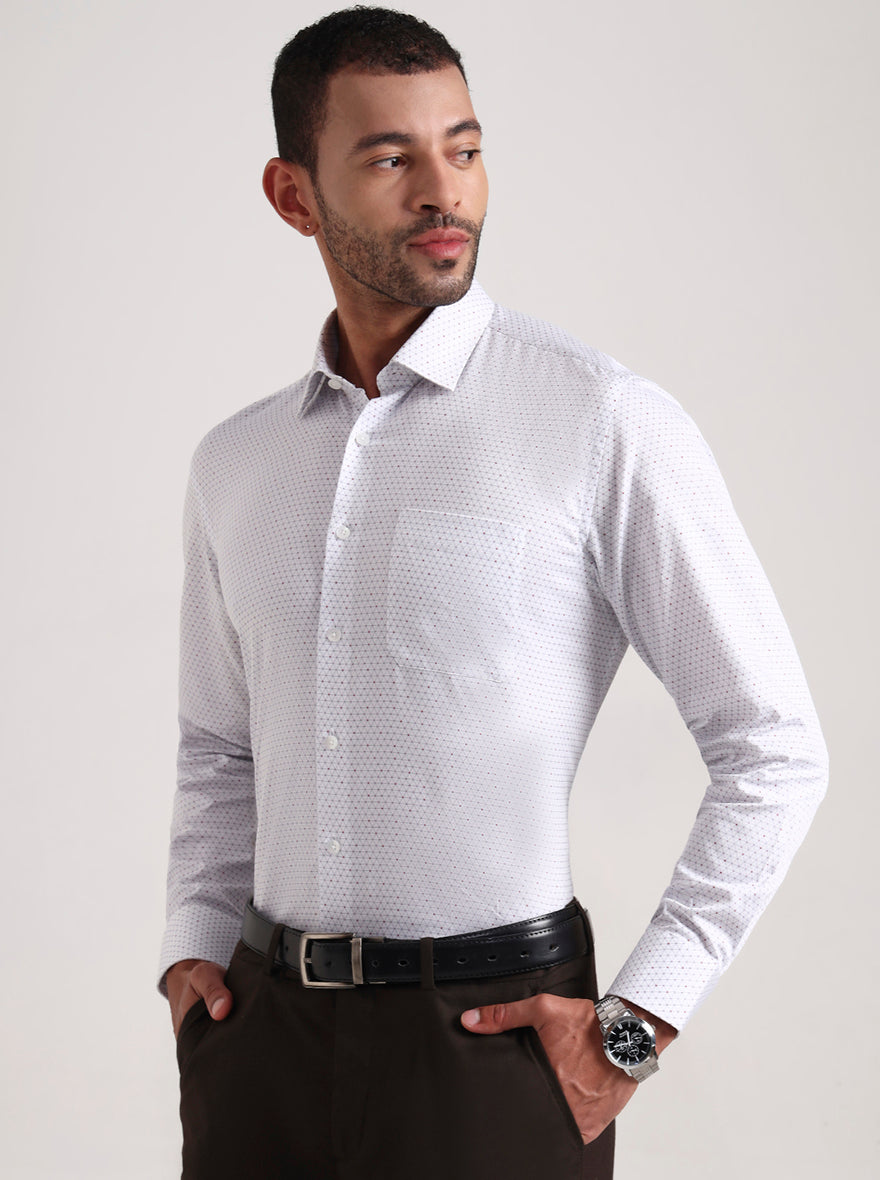 White & Grey Printed Regular Fit Formal Shirt | JadeBlue