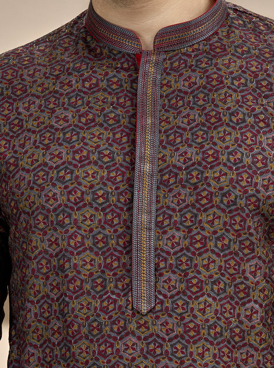 Grey Printed Kurta Pajama | Virasana
