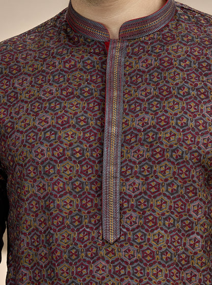 Grey Printed Kurta Pajama | Virasana