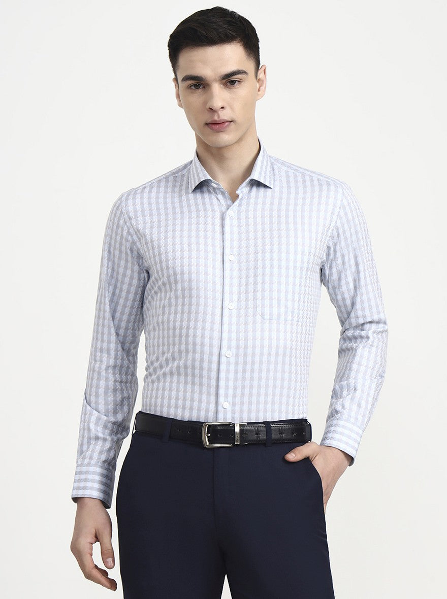 Blue Checked Regular Fit Formal Shirt | Metal