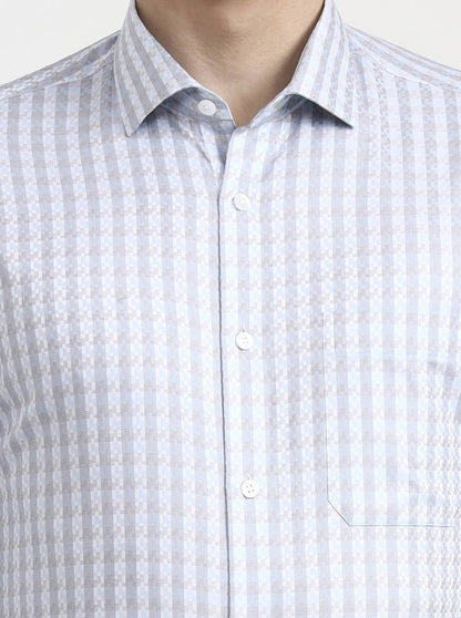 Blue Checked Regular Fit Formal Shirt | Metal