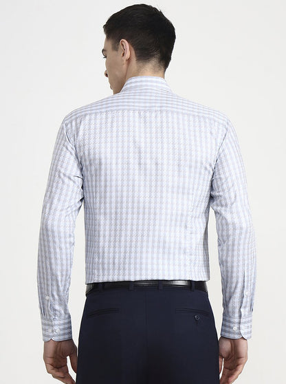 Blue Checked Regular Fit Formal Shirt | Metal