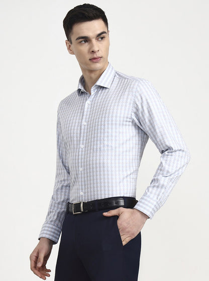 Blue Checked Regular Fit Formal Shirt | Metal