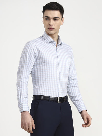 Blue Checked Regular Fit Formal Shirt | Metal
