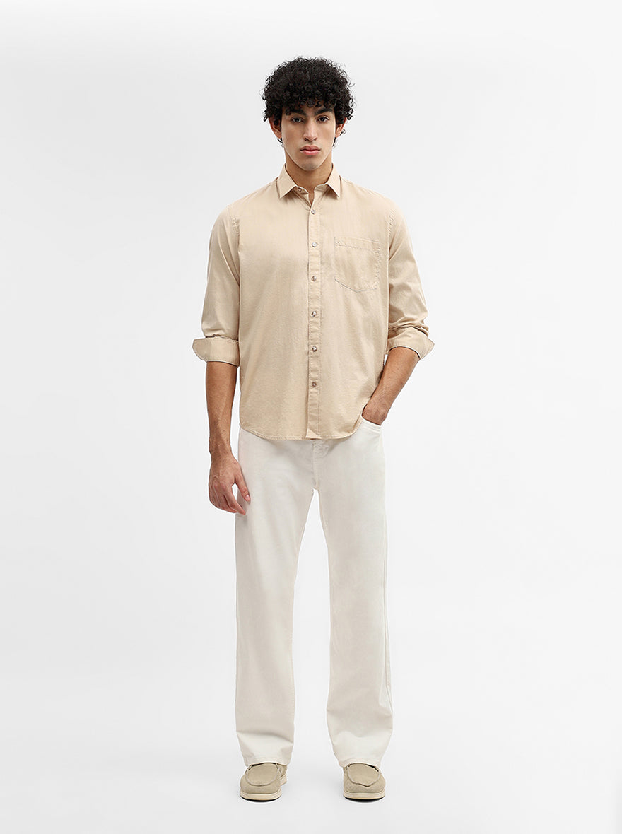 Beige Solid Smart Fit Semi Casual Shirt | Greenfibre