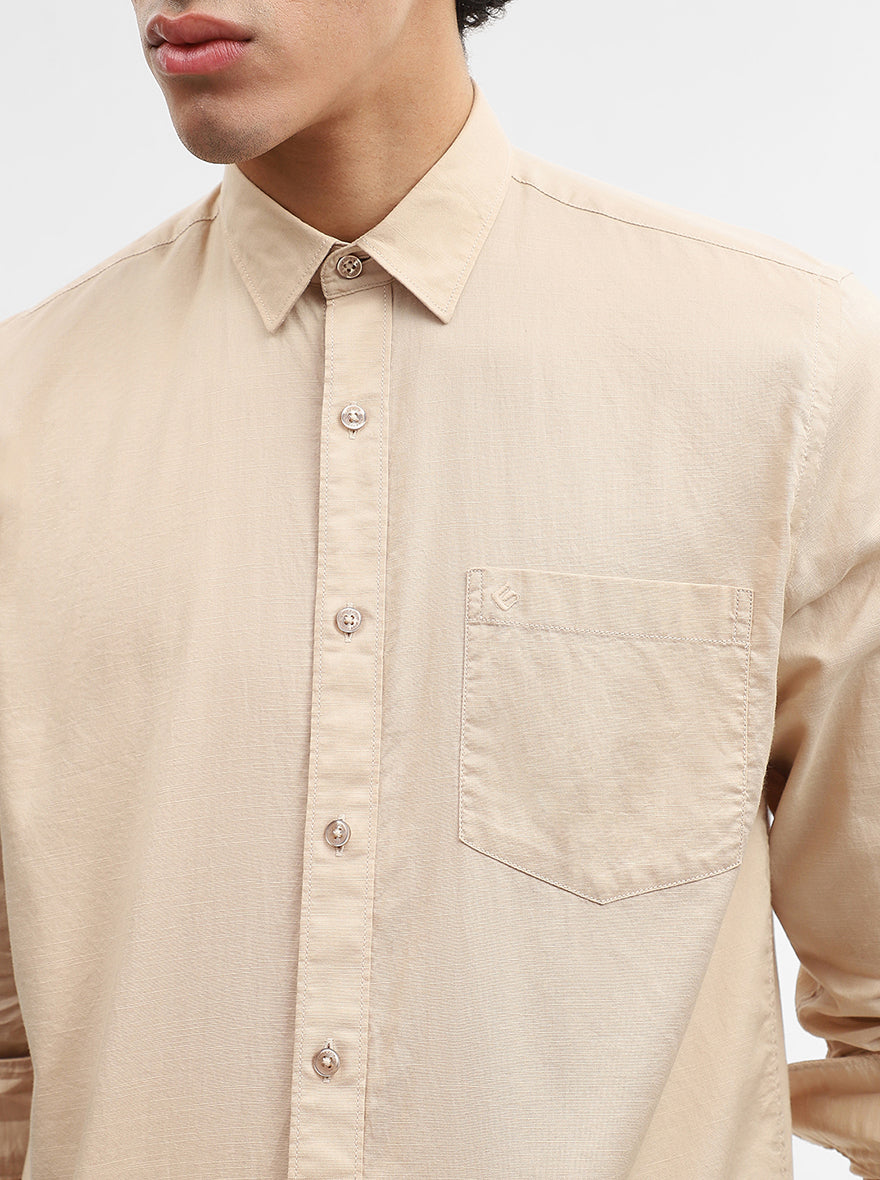 Beige Solid Smart Fit Semi Casual Shirt | Greenfibre