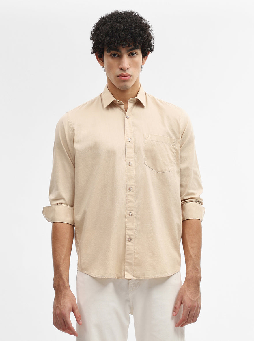 Beige Solid Smart Fit Semi Casual Shirt | Greenfibre