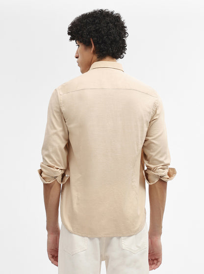 Beige Solid Smart Fit Semi Casual Shirt | Greenfibre
